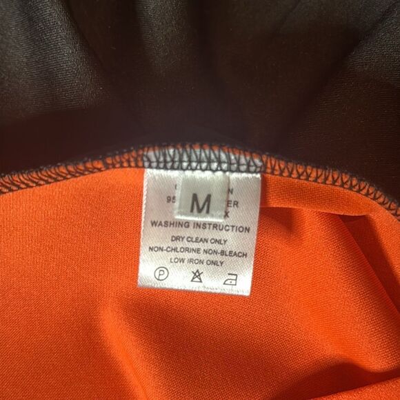 Women’s Black & Orange Asymmetrical Ruffled Front Midi Dress Zip Up Back Size M - Picture 12 of 13